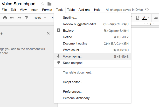 Google Voice Typing