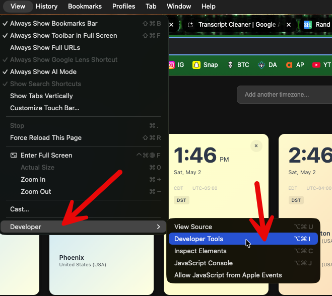 Chrome menu